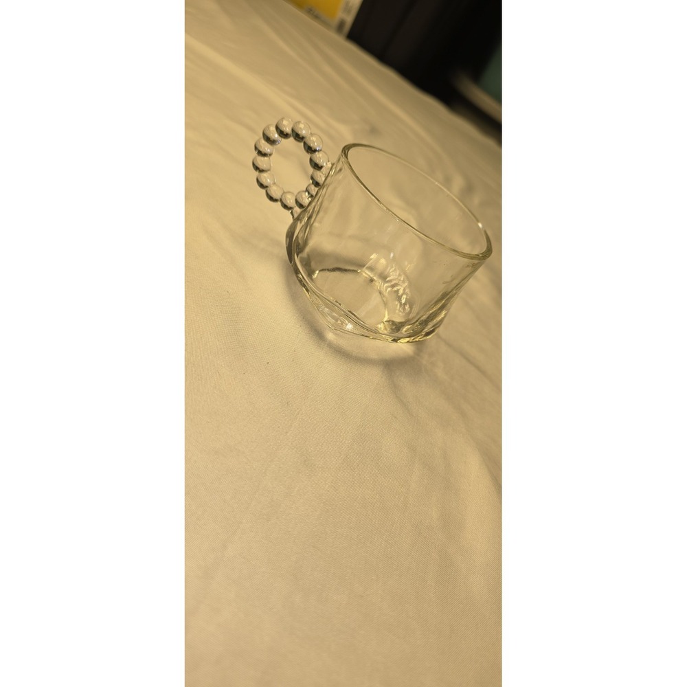 Hazel Atlas Orchard Crystal Vintage Glass Punch Cups Beaded Handle